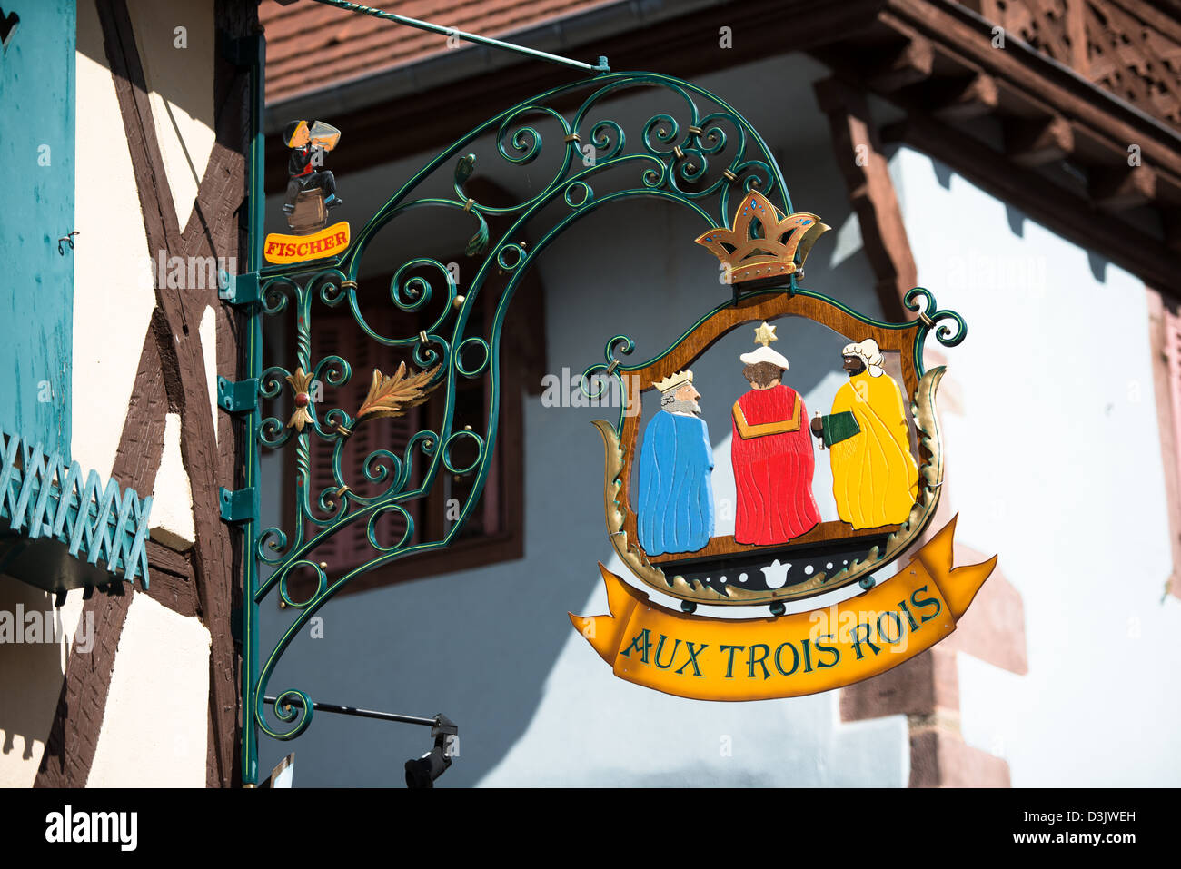 Inn Zeichen Aux Trois Rois in Ribeauvillé, Haut-Rhin, Elsass, Frankreich Stockfoto