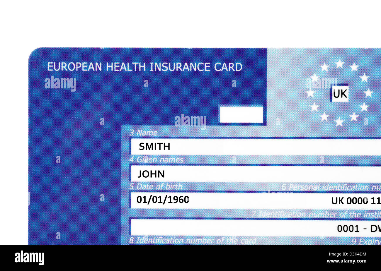Eine Europäische Krankenversicherungskarte in Großbritannien ausgestellt Stockfoto