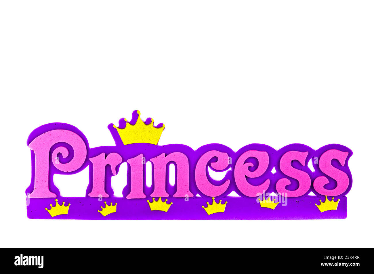 Wort buchstabiert Prinzessin in rosa und lila Buchstaben. Stockfoto