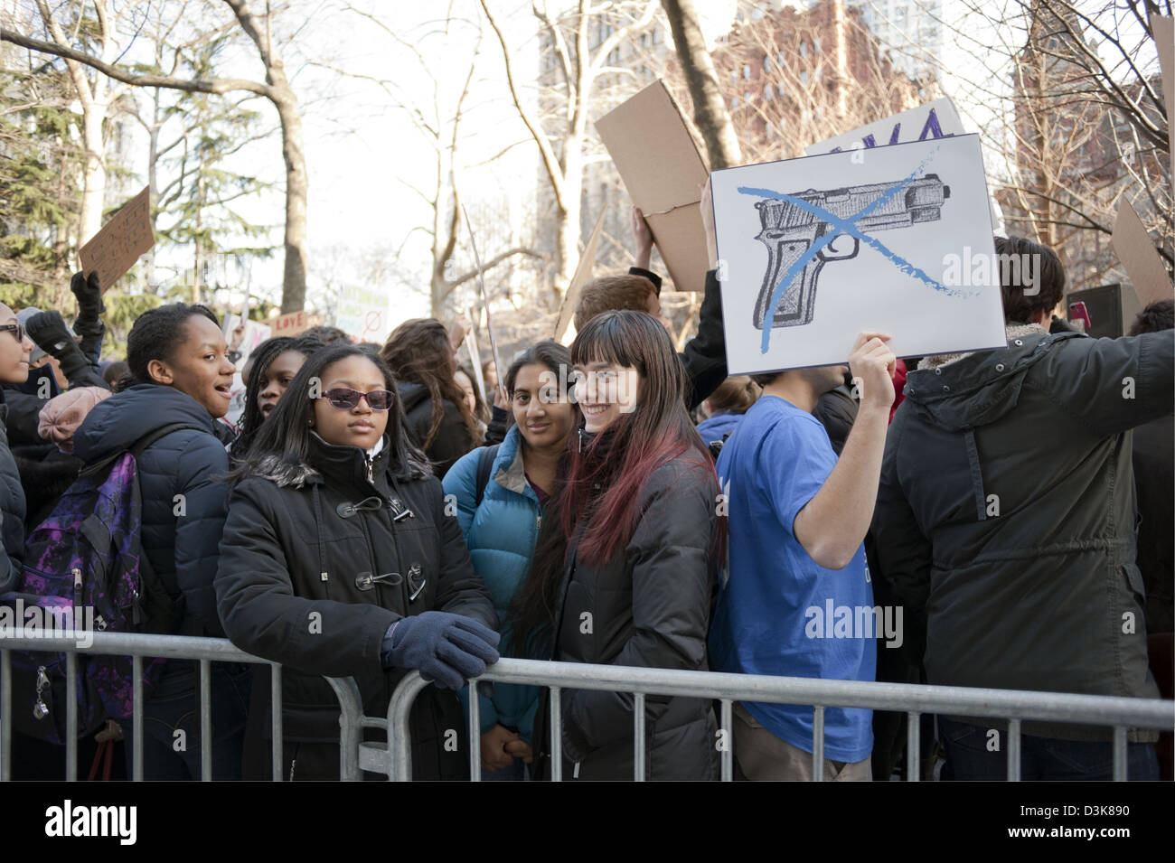 Schülerinnen und Schüler aus der privaten Dalton Schule organisieren einen Waffenkontrolle Protest in City Hall in Manhattan, 4. Februar 2013. Stockfoto