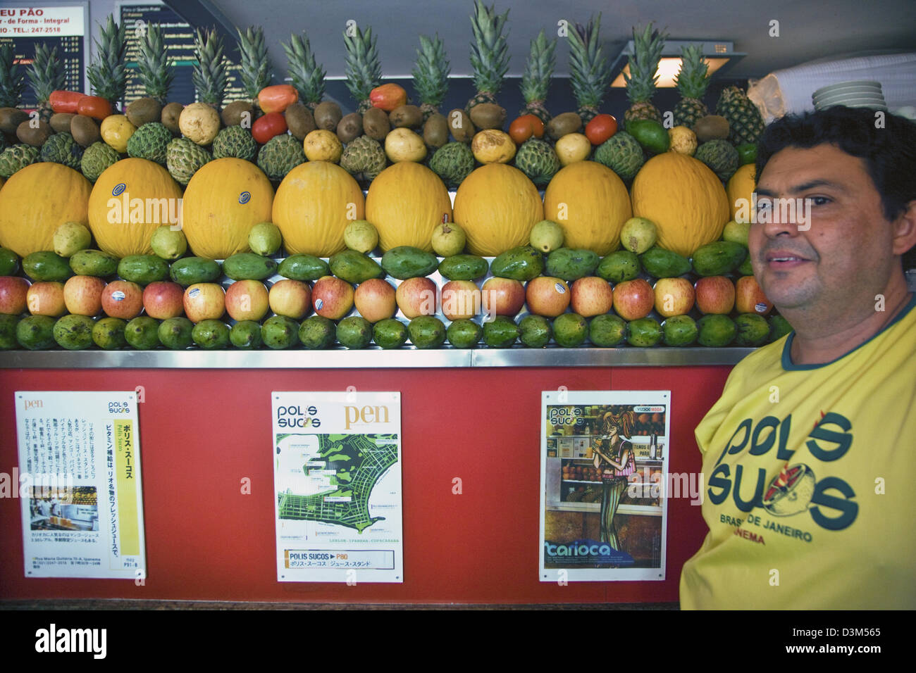 Brazilien. POLIS SUCOS Saftbar. Ipanema, Rio De Janeiro. Der älteste und berühmteste Saftbar in der Stadt. Stockfoto