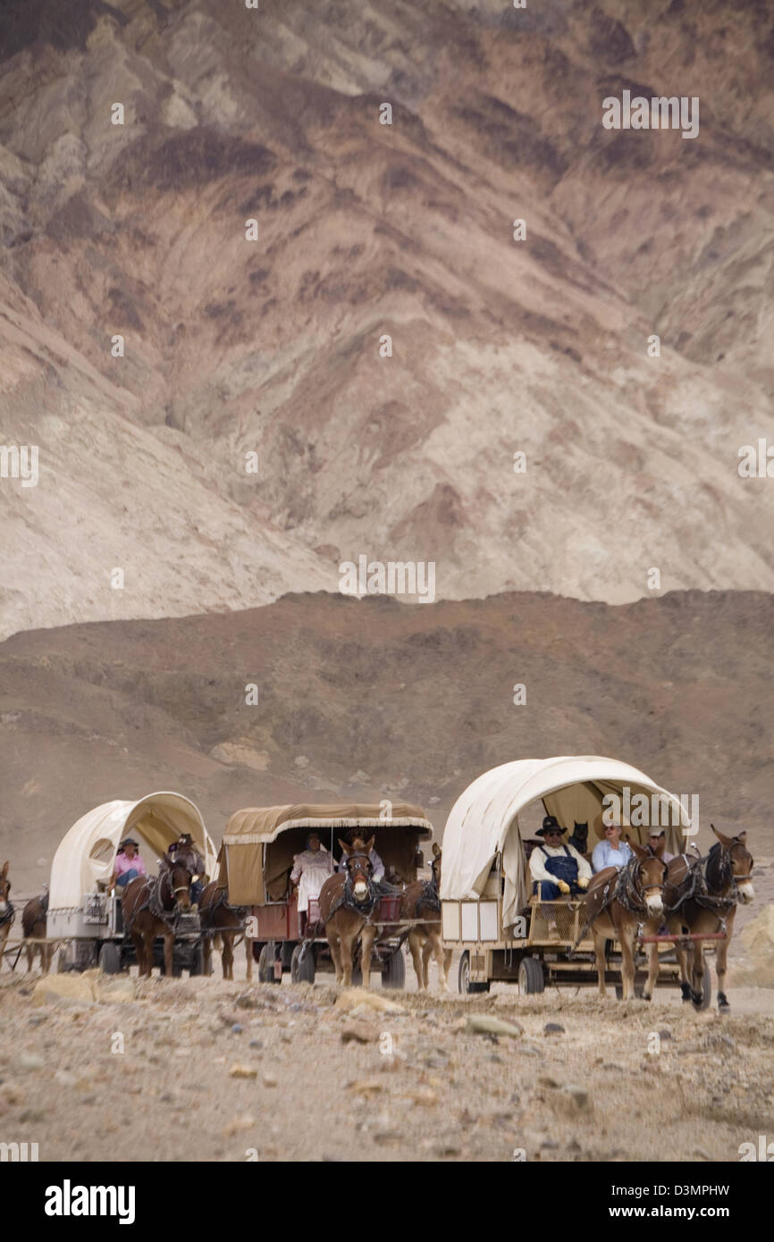 Wagenzug an die jährliche Death Valley 49ers Feldlager, Death Valley Nationalpark, CA, USA Stockfoto