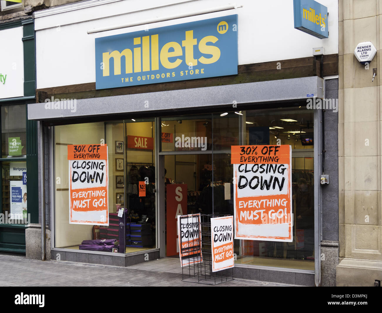 Hirse-Outdoor-Bekleidung in Middlesbrough Schließung Verkauf nach gemeldeten Finanzprobleme der Muttergesellschaft speichern Stockfoto