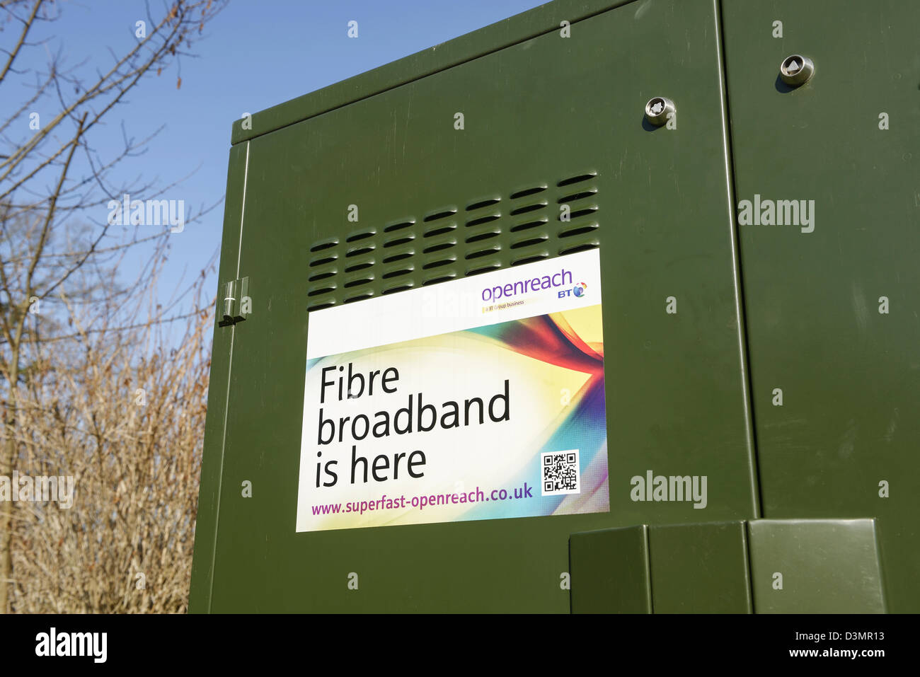 BT die Fibre Optic Broadband grün Kabinett Stockfoto