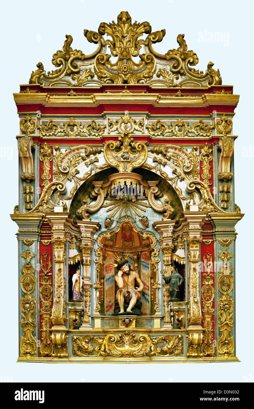 Der Hauptaltar Panel in Nuestra Senora del Pilar, eine öffentliche Pfarrkirche in Buenos Aires, Argentinien. Abgeschlossene 1732. Stockfoto