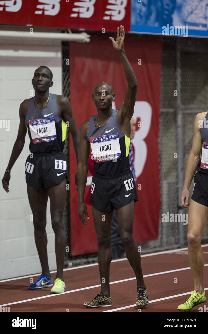 Bernard Lagat, Gewinner von zwei Meile der Männer bei den 2013 Millrose Games. Stockfoto