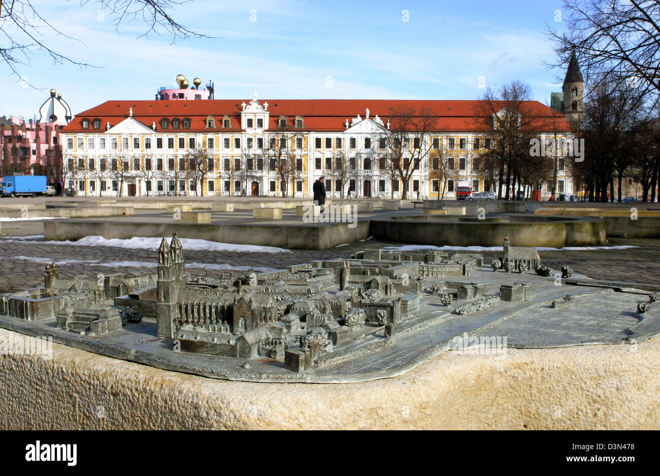 Magdeburg, Deutschland, das Modell der Stadt am Domplatz vor dem Landtag von Sachsen-Anhalt Stockfoto