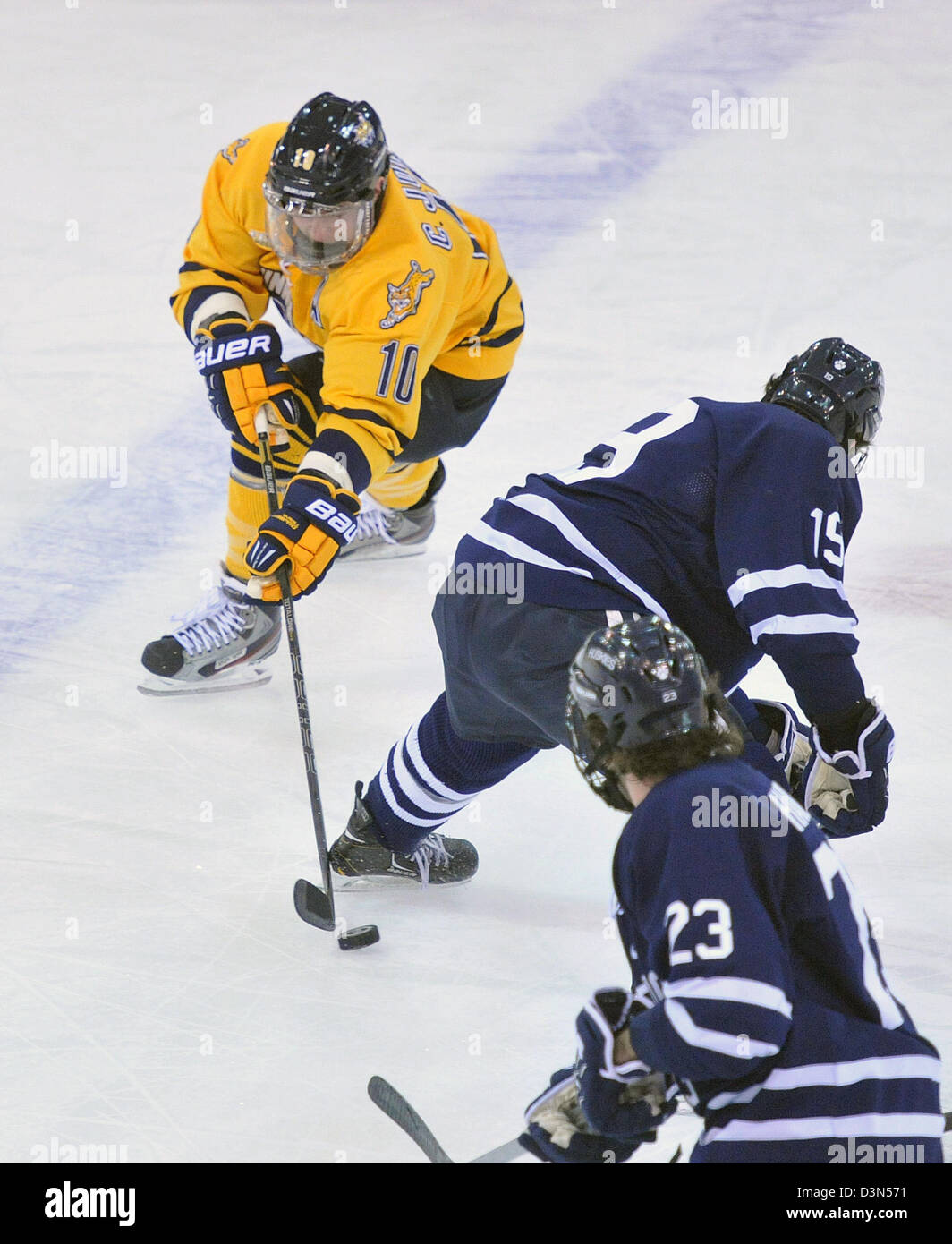Quinnipiac University Vs UCONN Eishockey Spiel Action. 22.02.2013. Quinnipiac schaffte es auf den nationalen Meisterschaften im Jahr 2013 Stockfoto