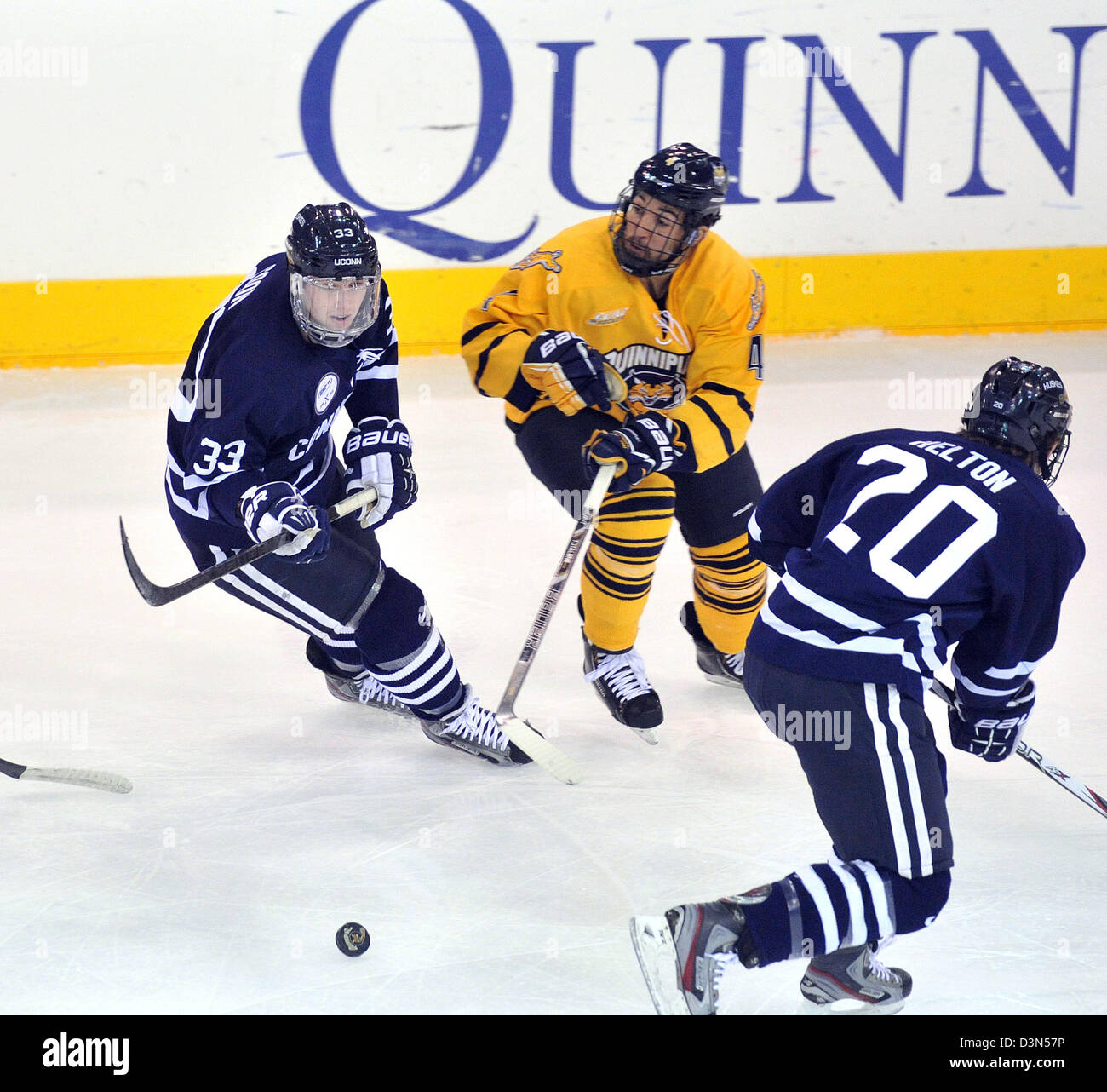 Quinnipiac University Vs UCONN Eishockey Spiel Action. 22.02.2013. Quinnipiac schaffte es auf den nationalen Meisterschaften im Jahr 2013 Stockfoto