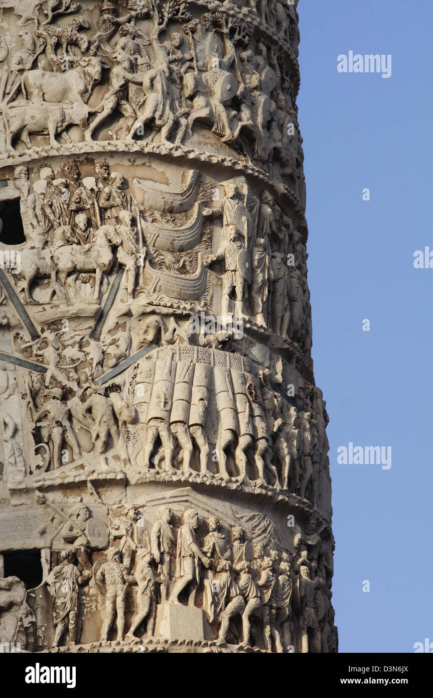 Italien, Latium, Rom, die Piazza Colonna, Spalte von Marcus Aurelius, Detail Stockfoto