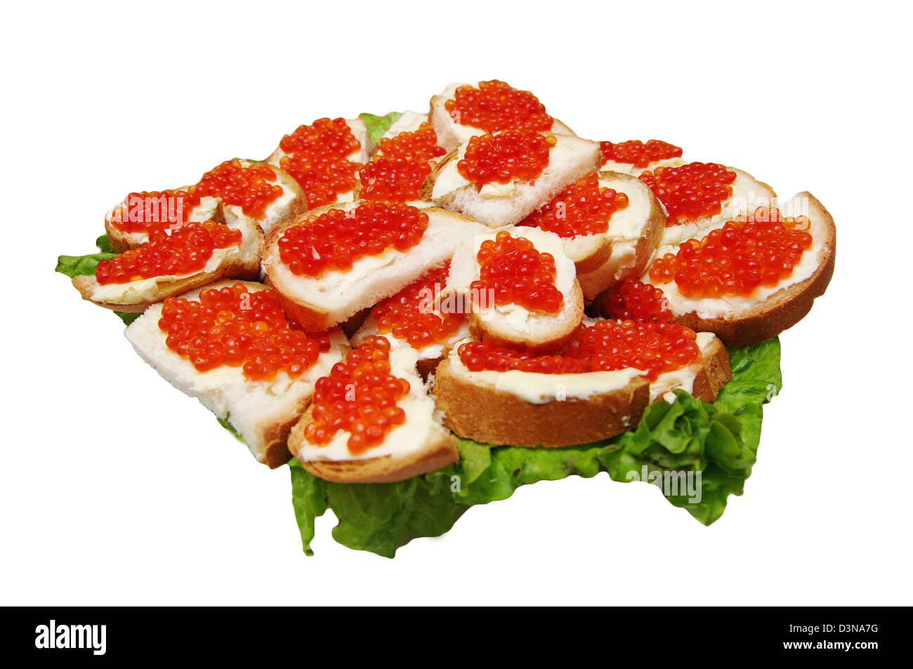 Sandwiches mit rotem Kaviar auf einem Teller Stockfoto