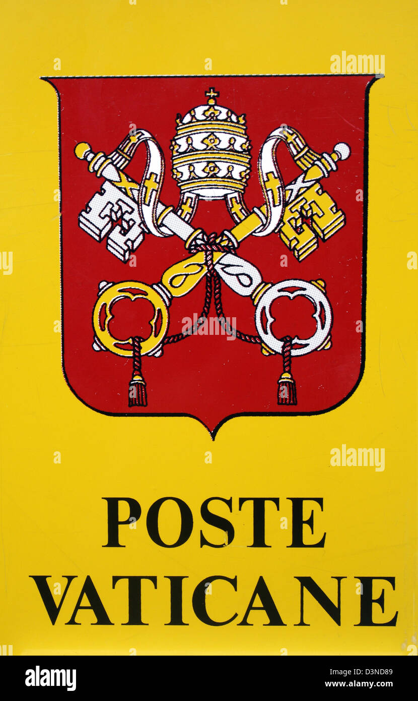 Ein Zeichen verfügt über das Schreiben und das Wappen des Vatikans Postdienste im Vatikan in Rom, Italien, 1. März 2006. Foto: Lars Halbauer Stockfoto