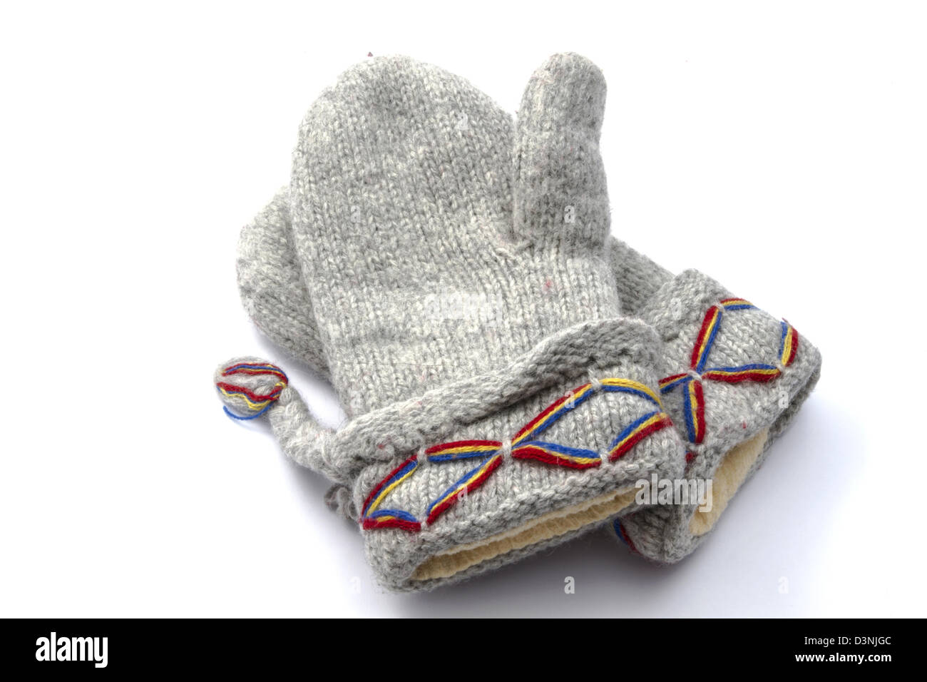 Warme Handschuhe isoliert auf weißem Hintergrund Stockfoto