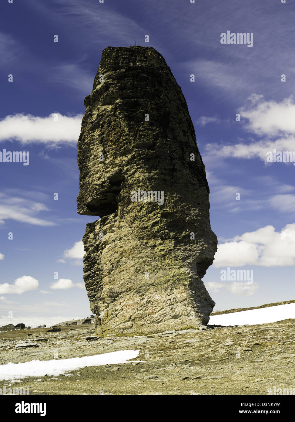 Blick auf den Obelisken und anderen Toren (Schiefer Säulen) auf der Old Man Mountain Range, Otago, Neuseeland Stockfoto