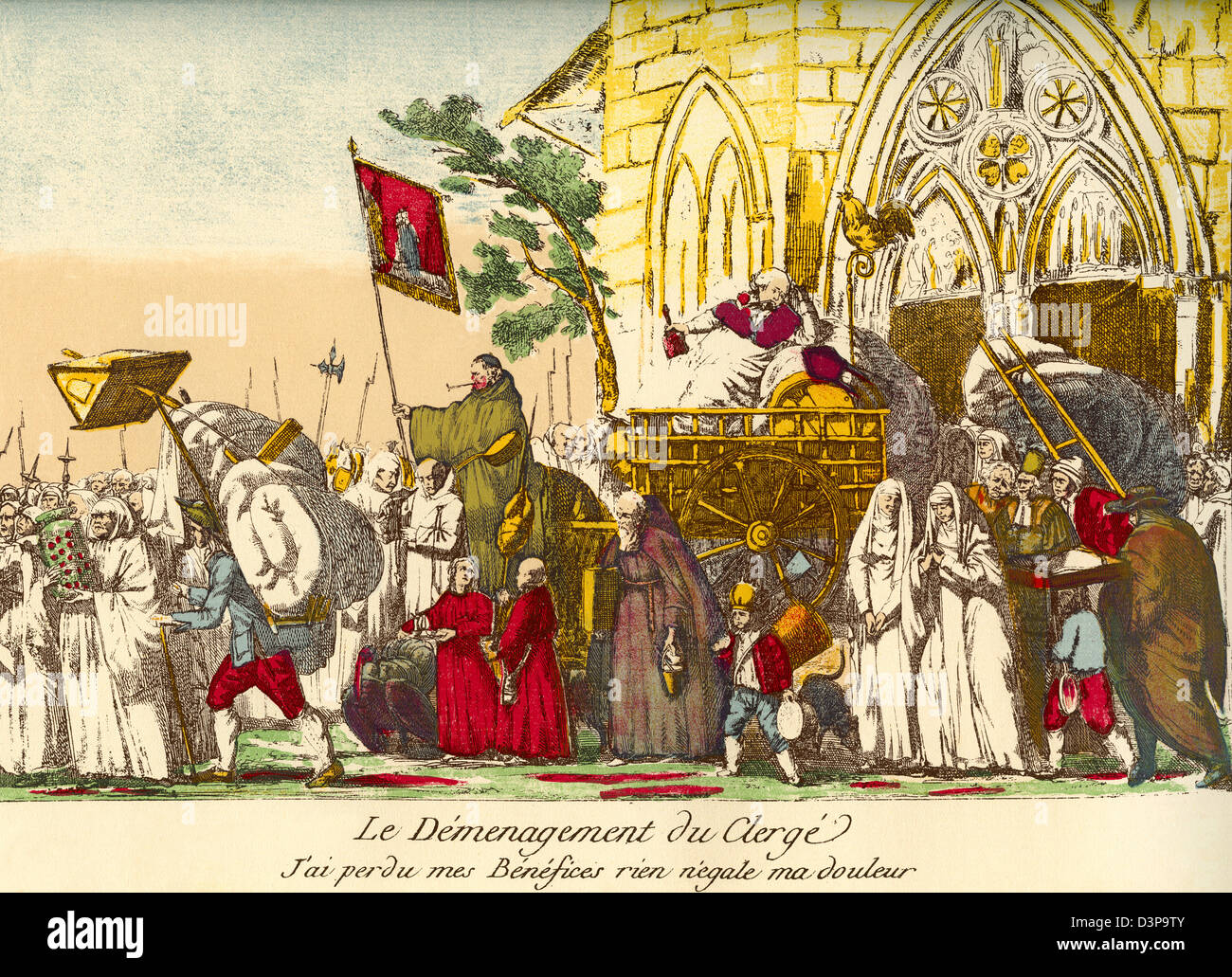 Satirische Illustration veröffentlicht über die Verstaatlichung und Enteignung von Eigentum der Kirche, während der französischen Revolution Stockfoto