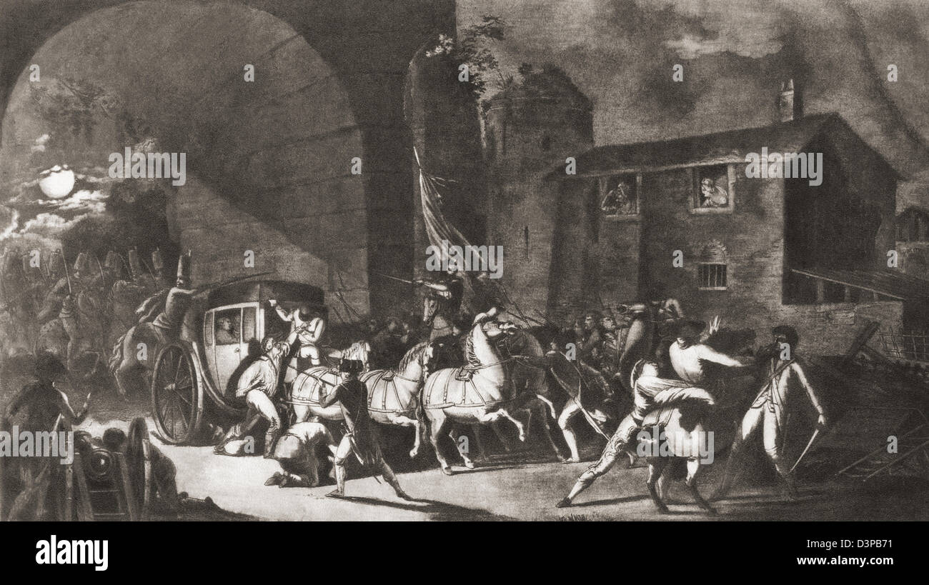 Die Inhaftierung des französischen Königs Louis XVI in Varennes, Frankreich im Jahre 1791. Stockfoto