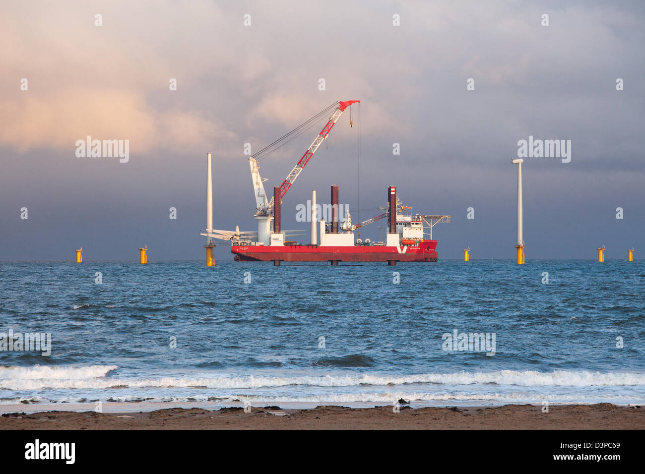 Bau von Offshore-Windparks in Redcar Stockfoto