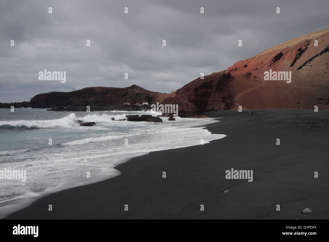 die schwarzen Vulkansand Strand el Golfo, Lanzarote, Kanarische Inseln, Spanien Stockfoto