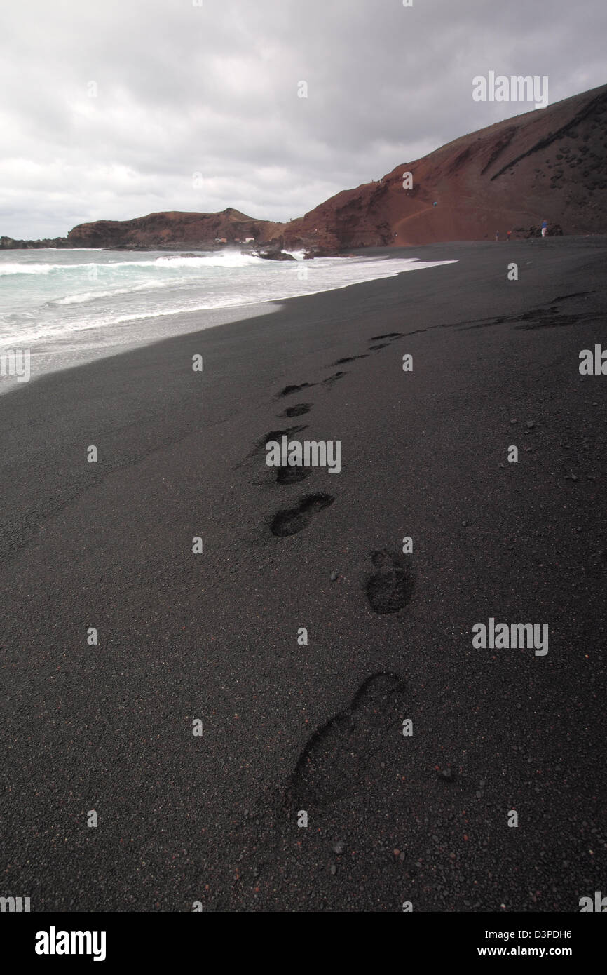 die schwarzen Vulkansand Strand el Golfo, Lanzarote, Kanarische Inseln, Spanien Stockfoto