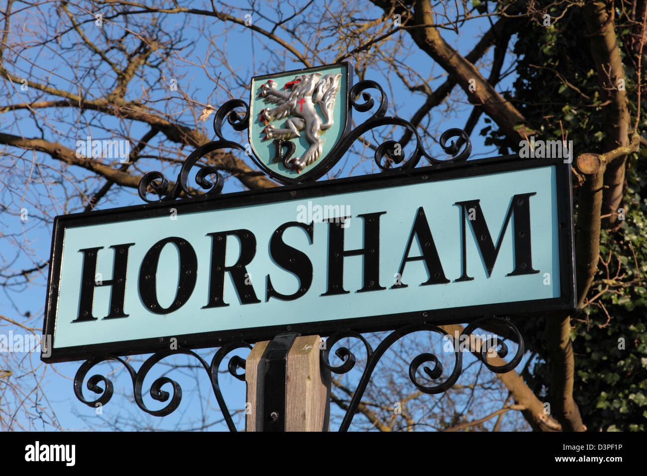 Schild am Horsham, West Sussex Stockfoto