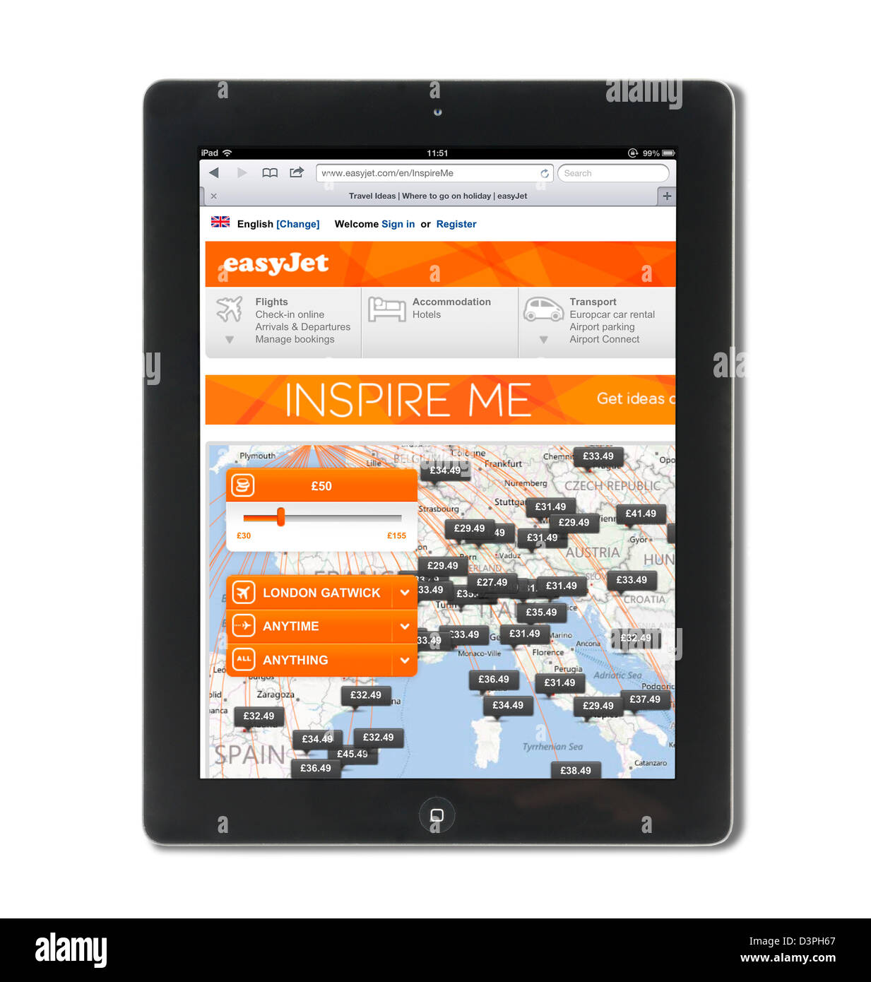 Die Webseite easyjet.com betrachtet auf eine 4. Generation Apple iPad Tablet-computer Stockfoto