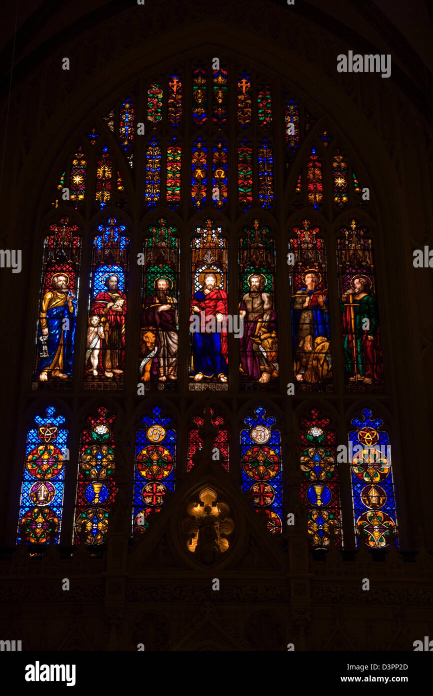 Glasmalerei Kirche Fenster InsideTrinity an der Wall Street und Broadway Stockfoto