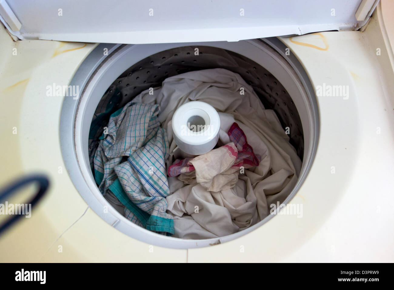 Im Inneren einer Waschmaschine Stockfoto