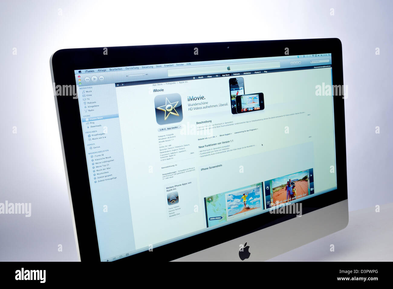 Hamburg, Deutschland, im App-Store mit iMovie an iTunes-Multimedia-Management-Programm Stockfoto