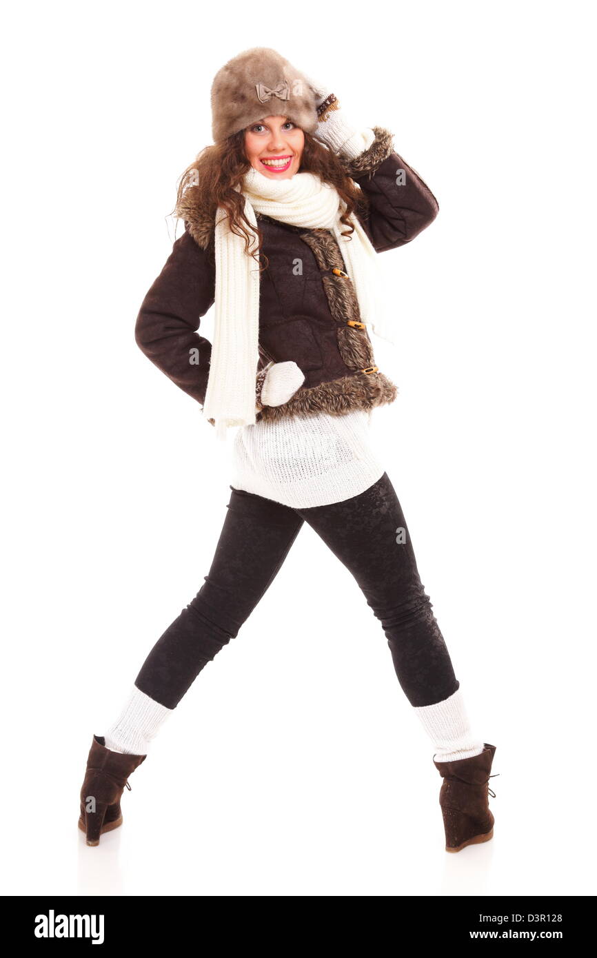 schöne Frau in voller Länge warme Kleidung Winter Stockfoto