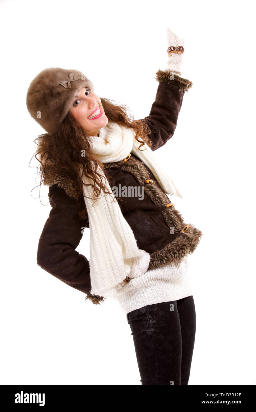 schöne Frau in warme Kleidung Porträt Winter Stockfoto