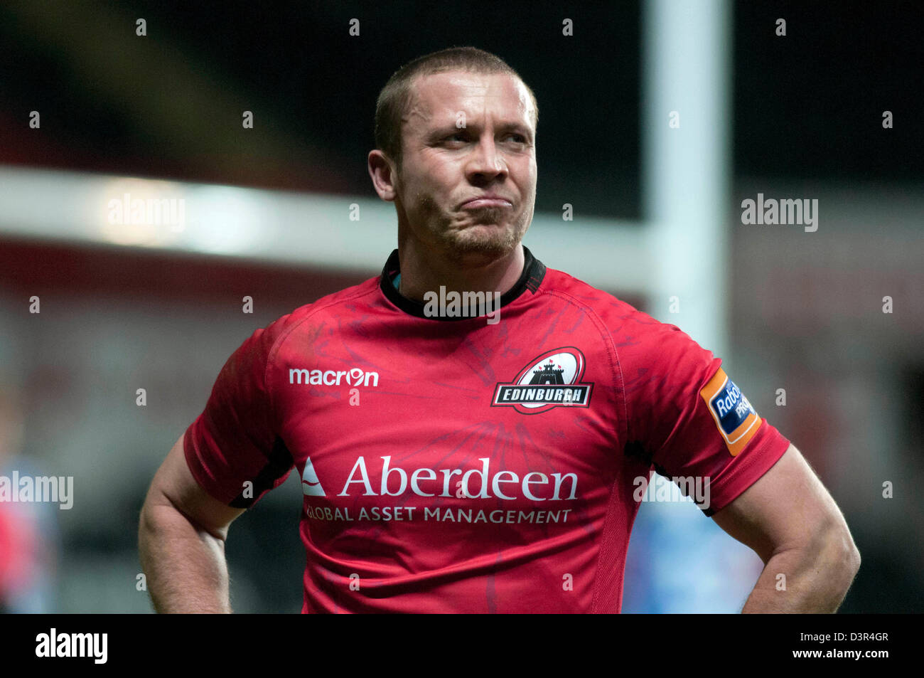 Swansea, Großbritannien. 22. Februar 2013. RaboDirect Pro 12 - Fischadler V Edinburgh im Liberty Stadium in Swansea: Richie Rees von Edinburgh. Bildnachweis: Phil Rees / Alamy Live News Stockfoto