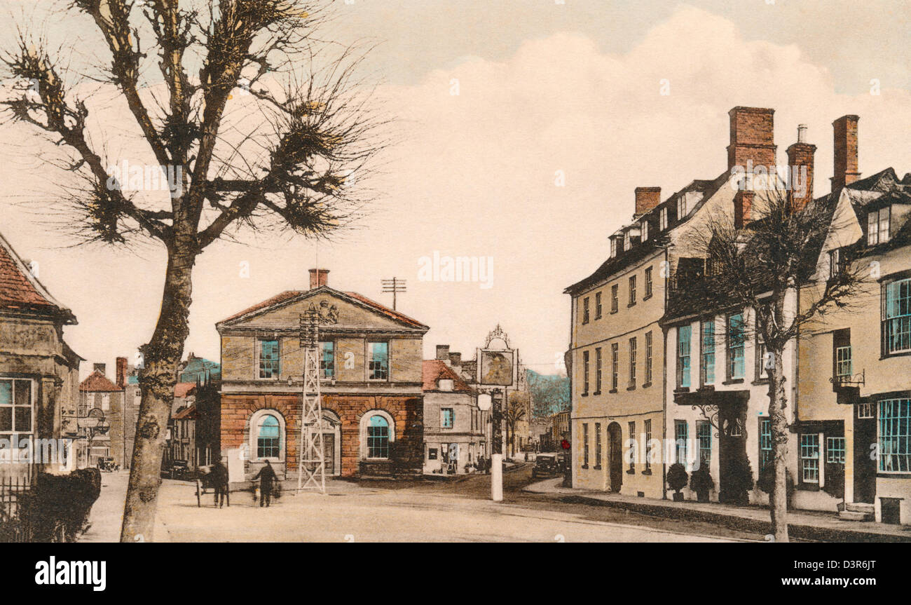 Historisches Foto des Rathauses und Bear Hotel, Woodstock c1920, Oxfordshire, England, UK Stockfoto