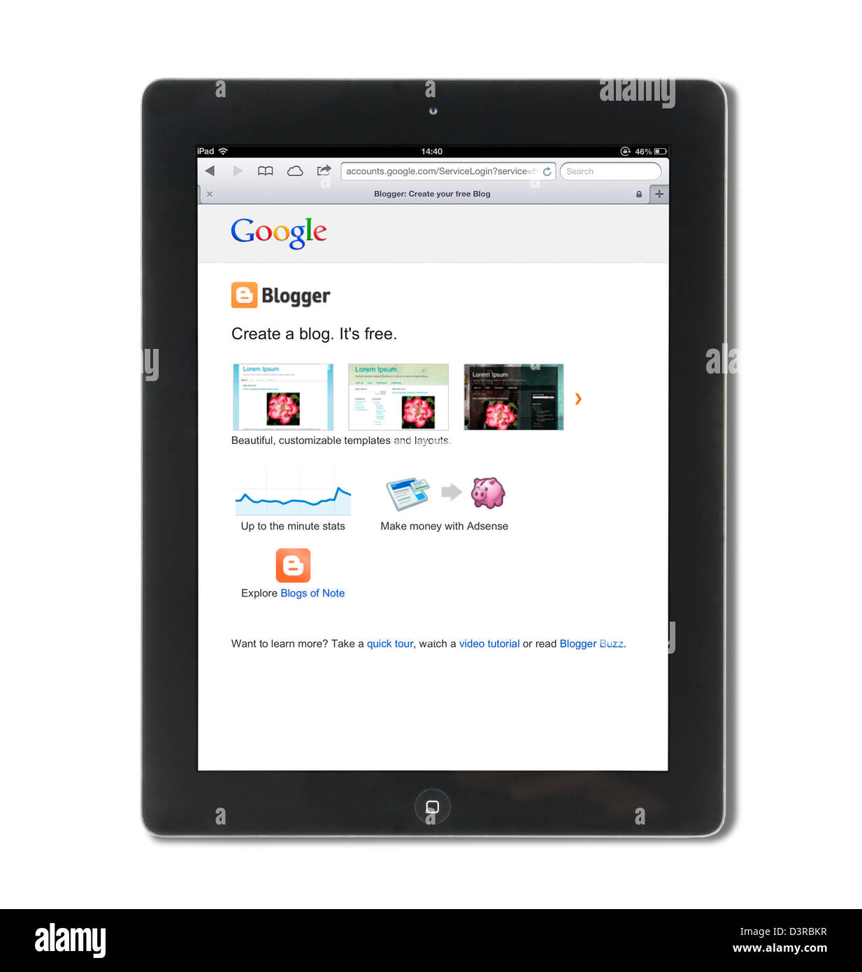 Erstellen eines Blogs durch Googles Blogger-Website auf dem iPad eine 4. generation Stockfoto
