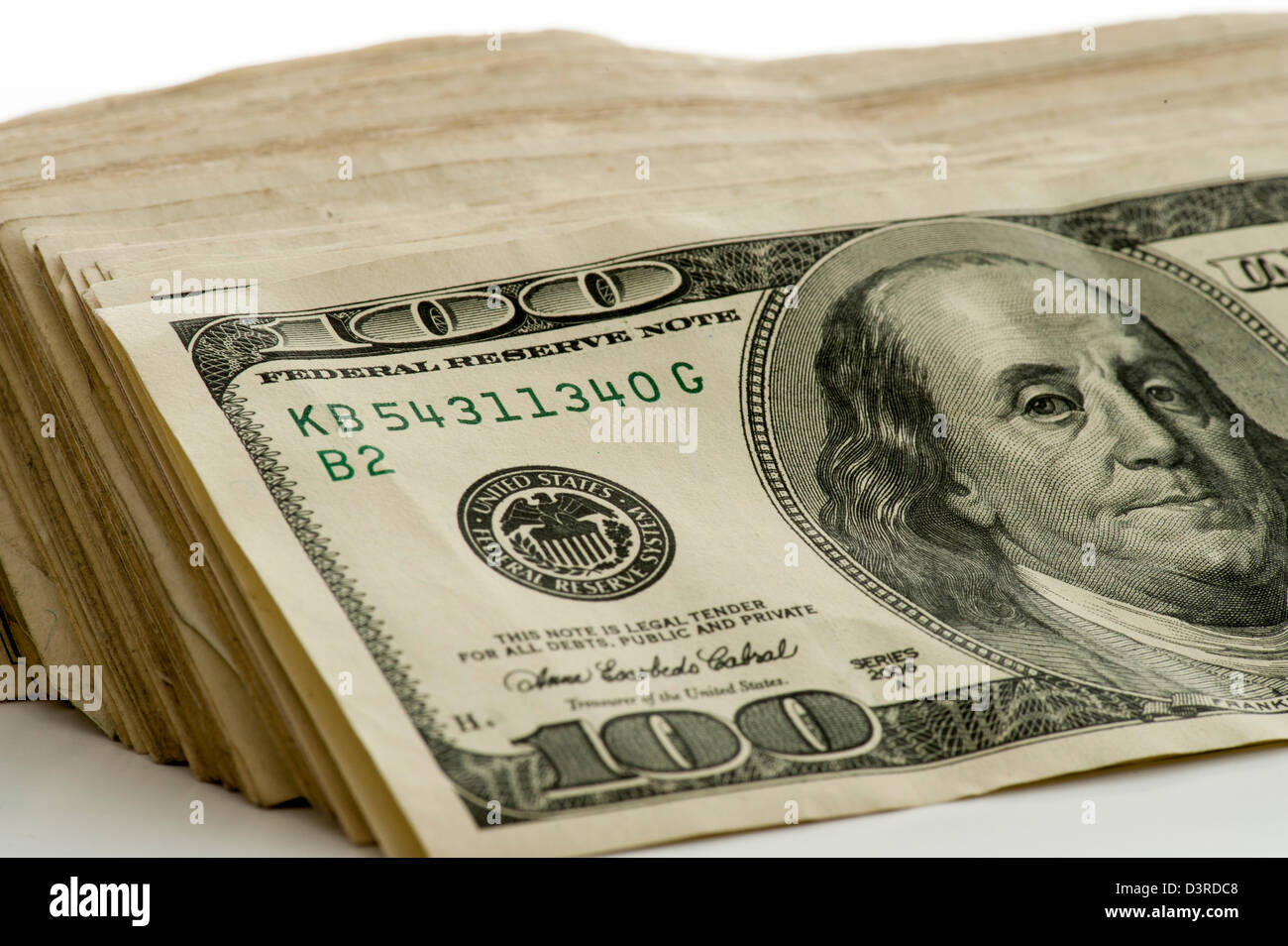 Detailansicht der Stapel von US $100 Rechnungen Geld Stockfoto