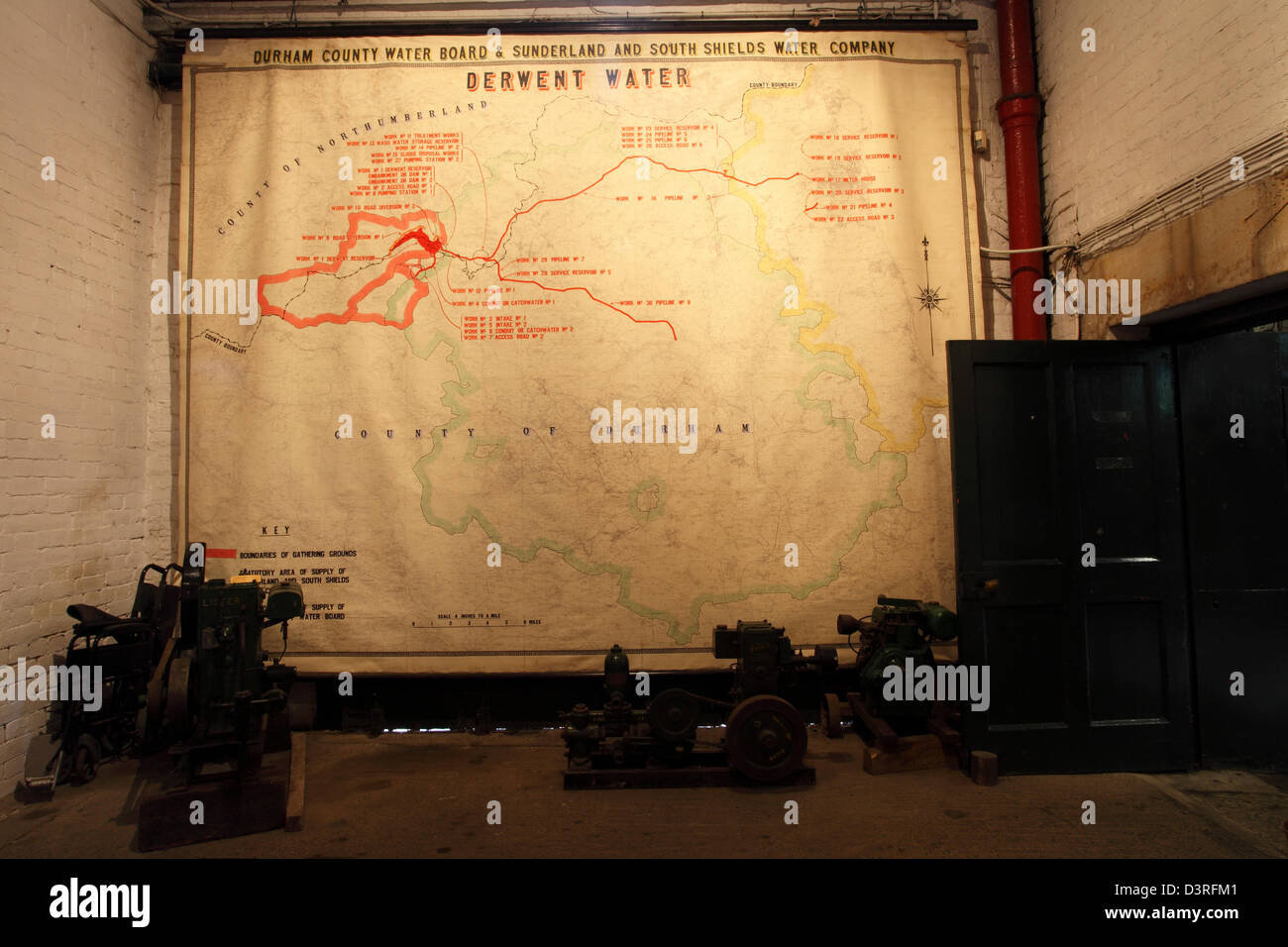 Regionale Karte der Wasserwege in Nordost-England am Ryhope Pumping Station in Sunderland, England. Stockfoto
