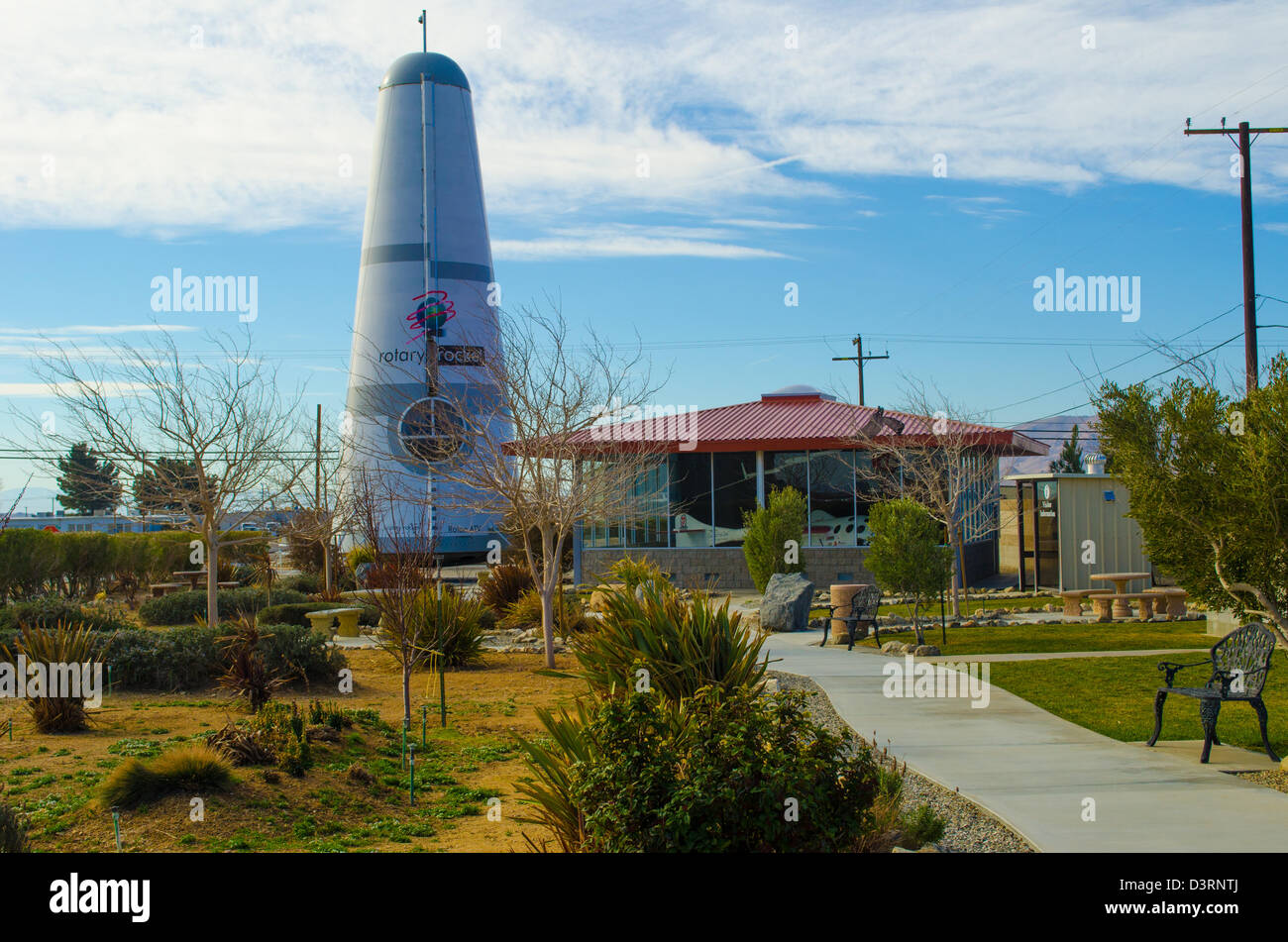Roton totary Rakete und SpaceShipOne Replik am Erbe-Park, Mojave Spaceport, Mojave, Kalifornien Stockfoto