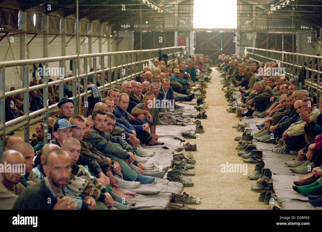Gefangene in Haft Lager Manjaca, Banja Luka, Bosnien und Herzegowina Stockfoto