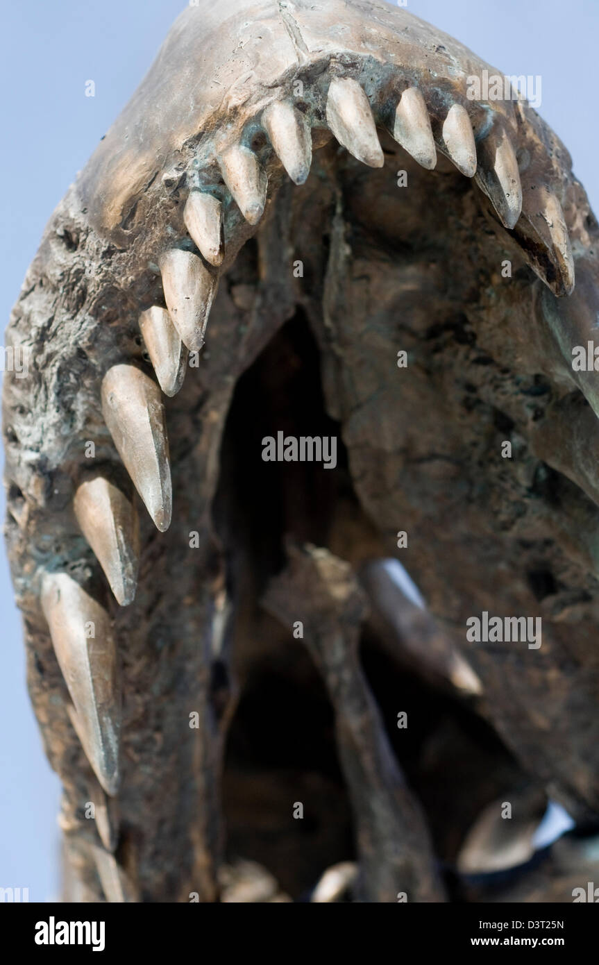 Mund und Zähne eines Lebens - Größe T-Rex Modell außerhalb des Museum der Rockies in Bozeman, Montana, United States Stockfoto