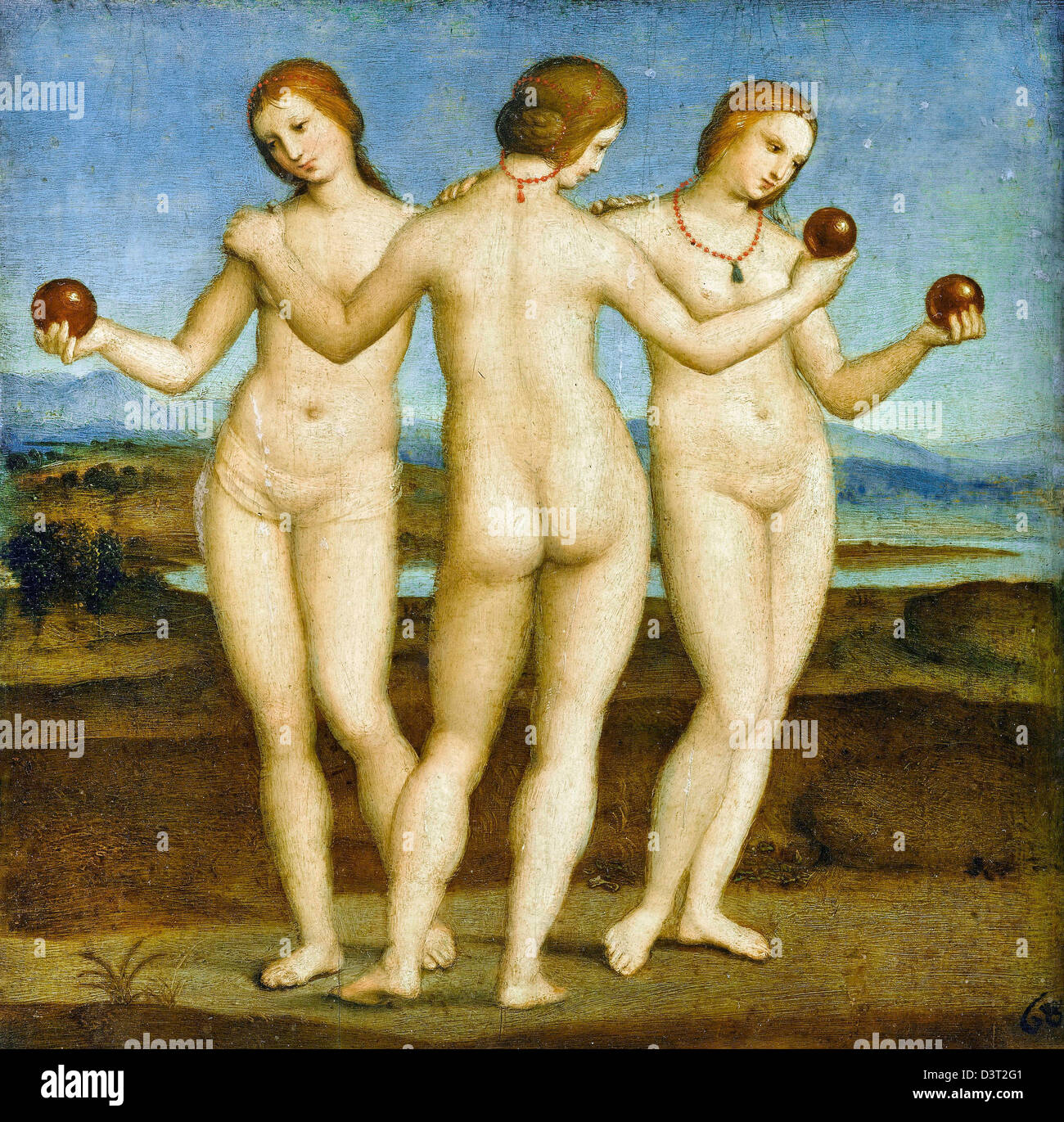 Raphael, die drei Grazien. 1504-05 Öl auf Holz. Musée Condé, Chantilly Stockfoto