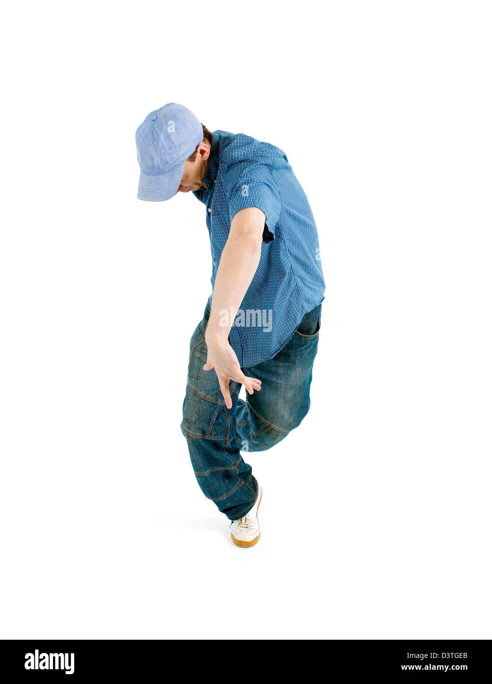 coole hip Hop Style Tänzer posiert auf weißen Zeitmessung Stockfoto