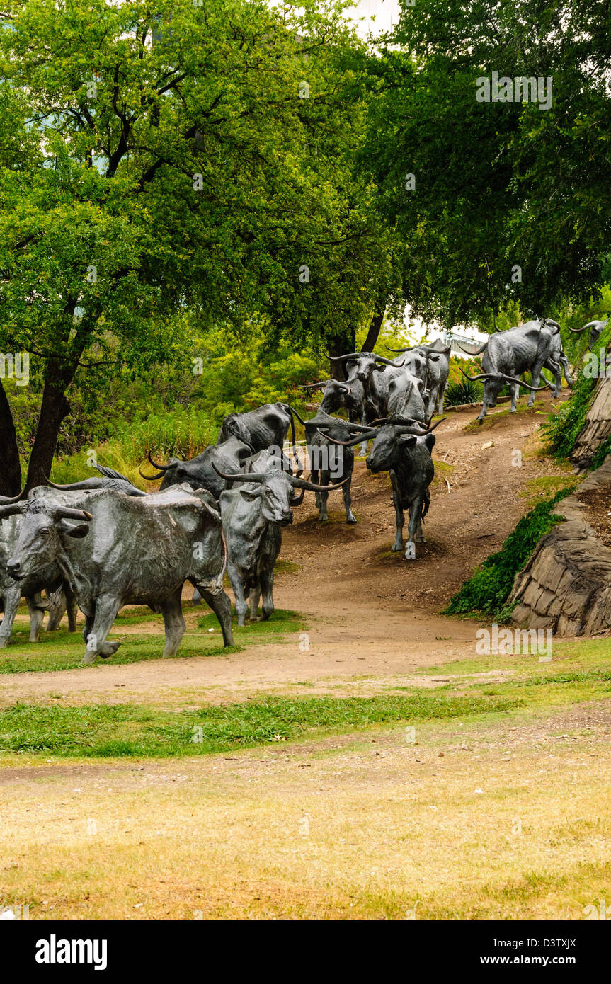 Pioneer Plaza Almabtrieb Bronze Statuen von Robert Summers, Dallas, Texas Stockfoto