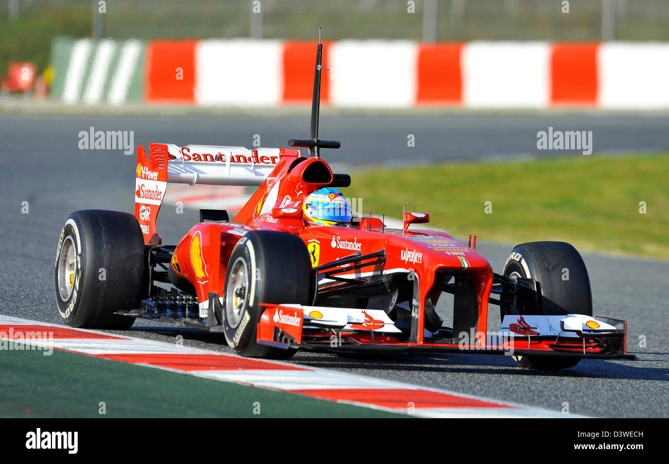 Fernando Alonso (ESP), Ferrari F138 bei Formel-1-Tests auf der Rennstrecke Circuit de Catalunya in der Nähe von Barcelona, Spanien im Februar Stockfoto