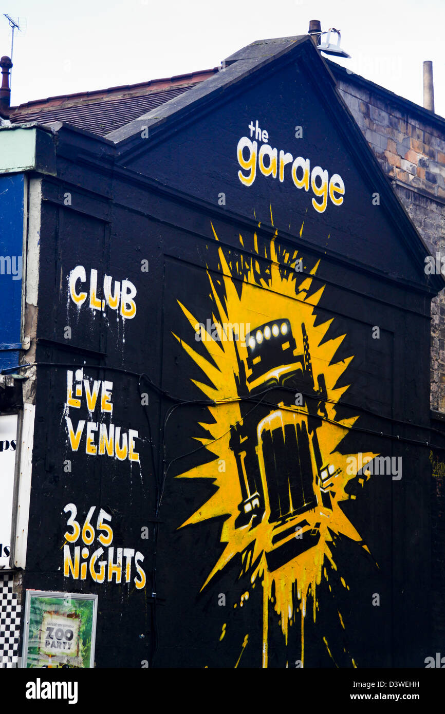 Die Garage Nachtclub Sauchiehall Street Glasgow malte Giebel Ende Wandbild Zeichen Stockfoto