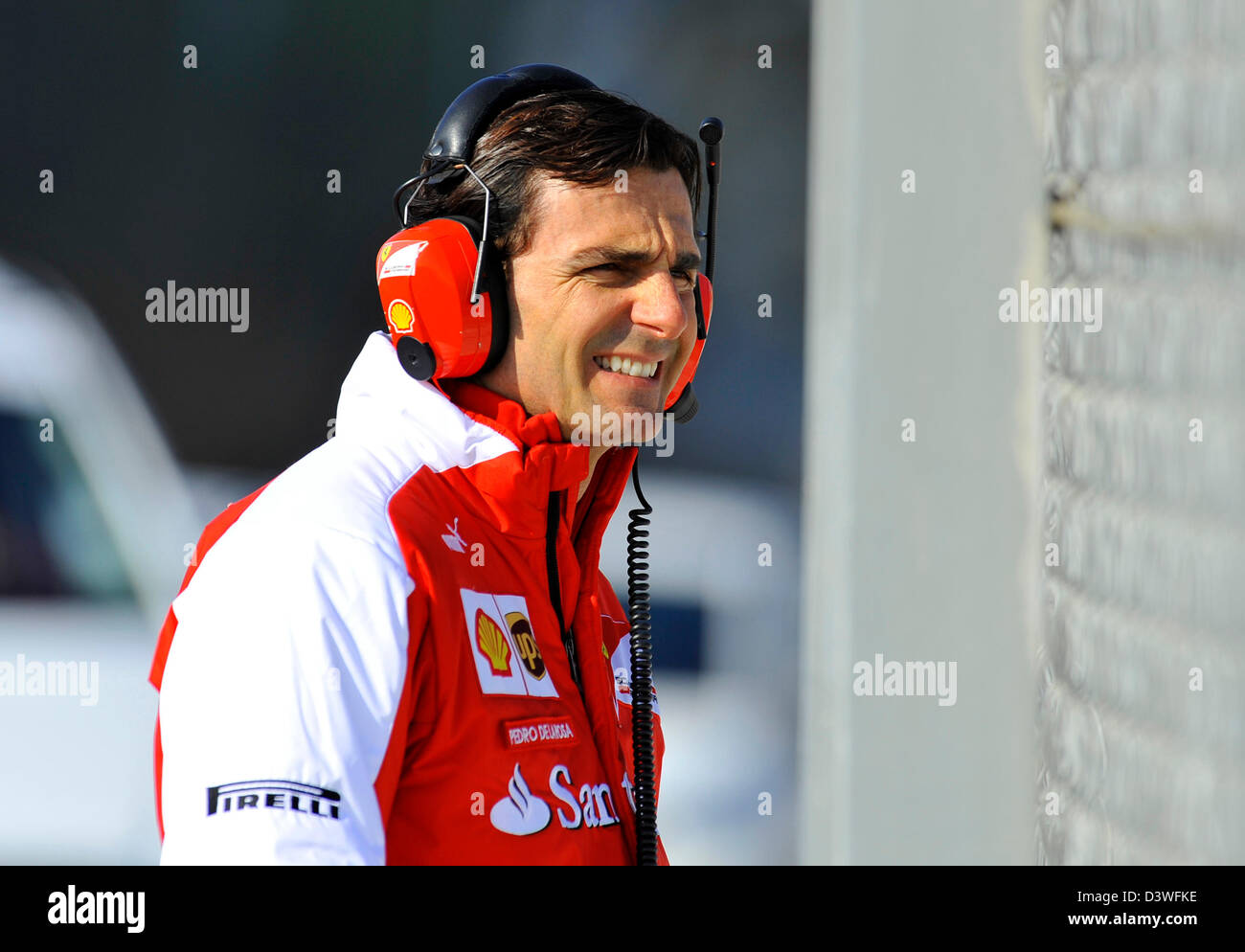 Ferrari Test pilot Pedro De La Rosa (ESP) während der Formel-1-tests auf Rennstrecke Circuit de Catalunya in der Nähe von Barcelona, Spanien Stockfoto