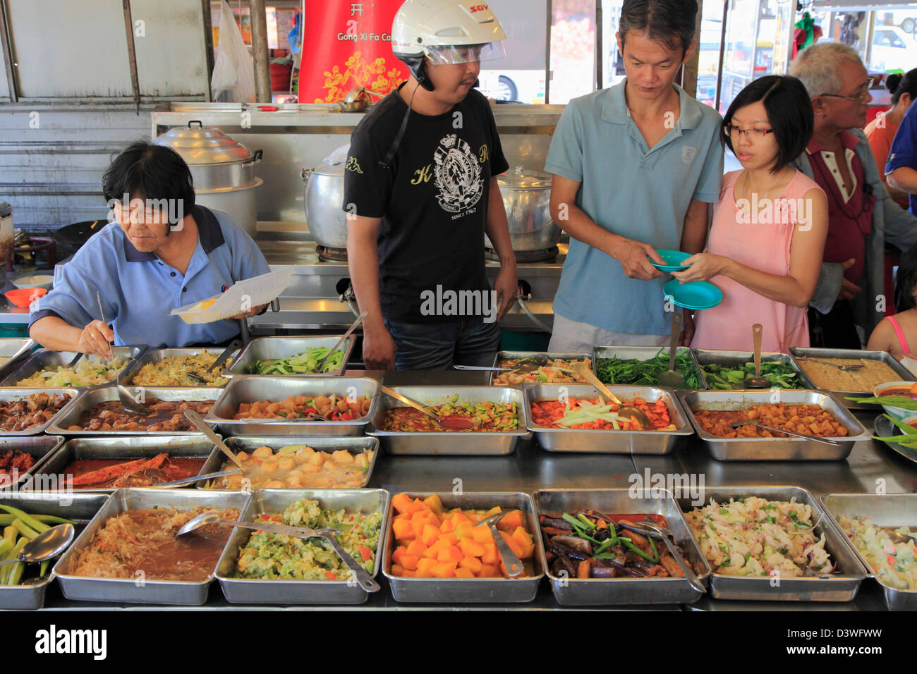 Malaysia, Penang, Georgetown, Straße Garküche, Restaurant, Personen, Stockfoto