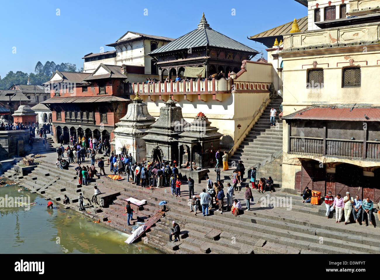 Pashupatinath Heiligtum, Bagmati Fluss, Kathmandu Nepal Stockfoto