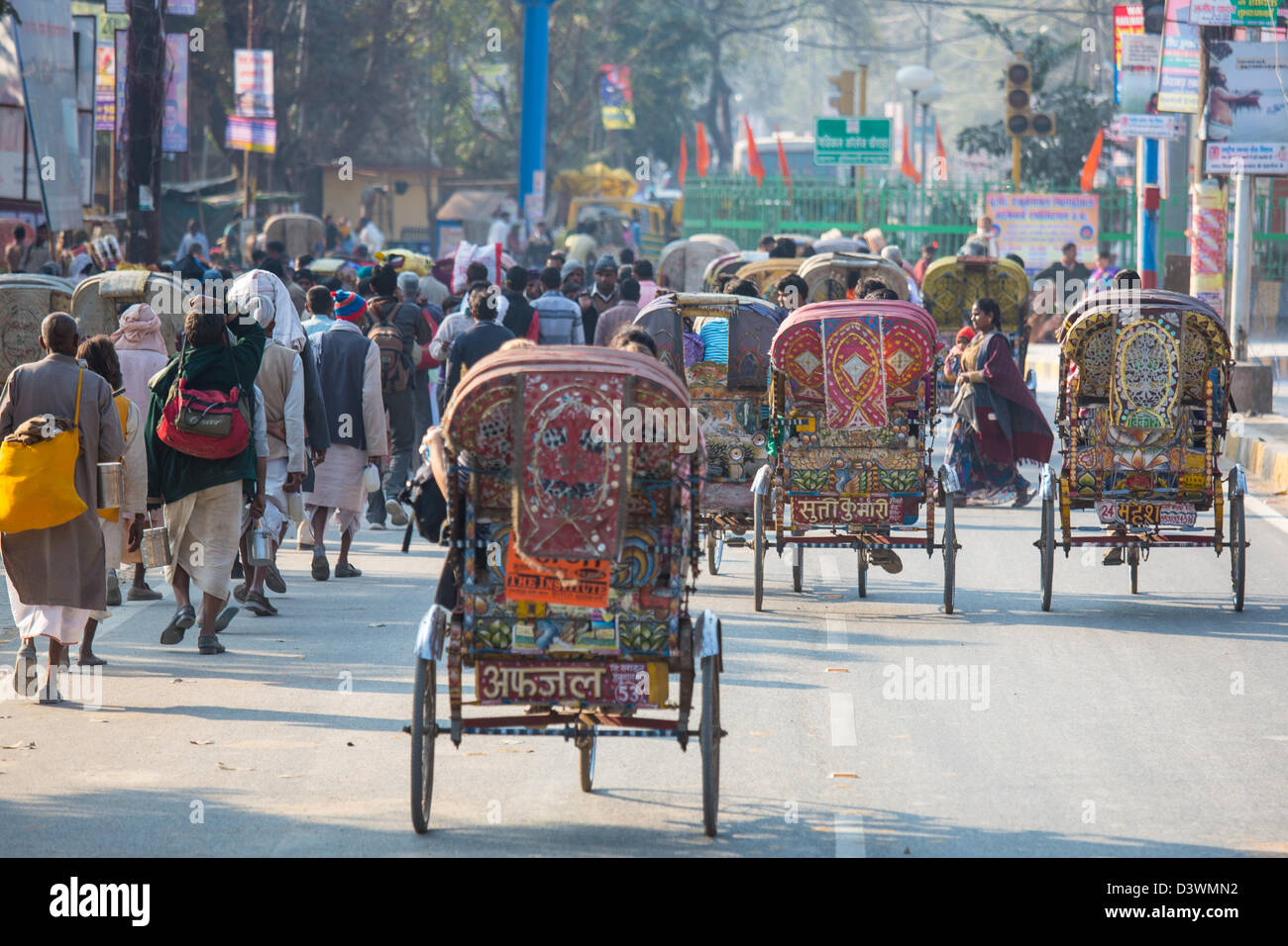 Zyklus Rickshaws in Allahabad während der Kumbh Mela, Indien Stockfoto