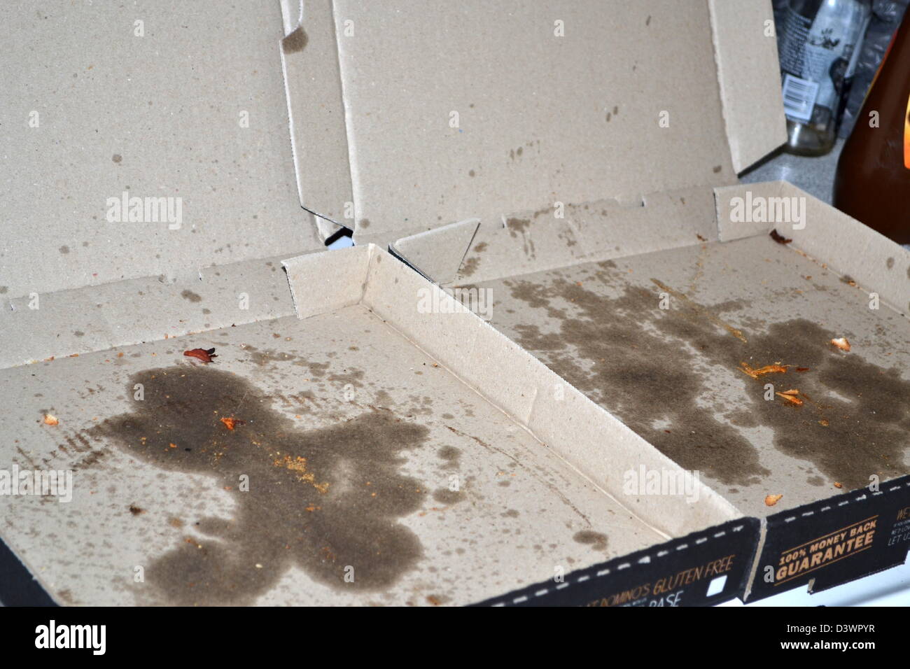 fettige Pizza-Schachtel Stockfoto