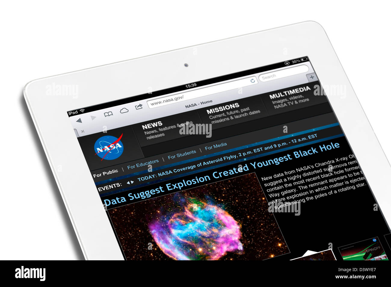 Die offiziellen NASA-Homepage auf dem iPad eine 4. Generation betrachtet Stockfoto