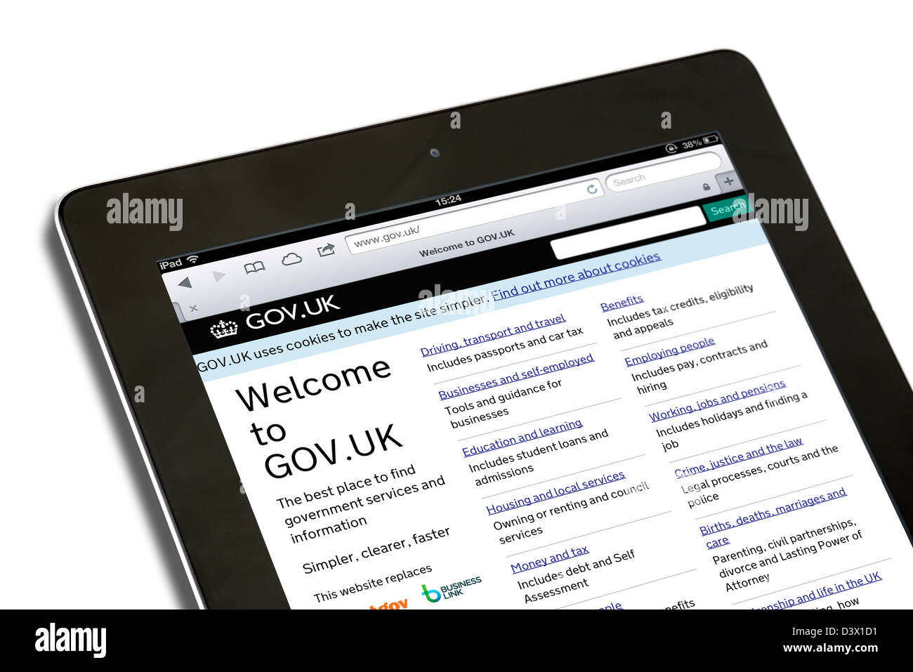 Die UK Regierung Services Website Gov.UK betrachtet auf einem Retina Display iPad Stockfoto